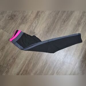 Simon Chang Black Leggings with Pink Waistband